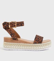 New Look Brown Leopard Print Suedette Espadrille Flatform Sandals